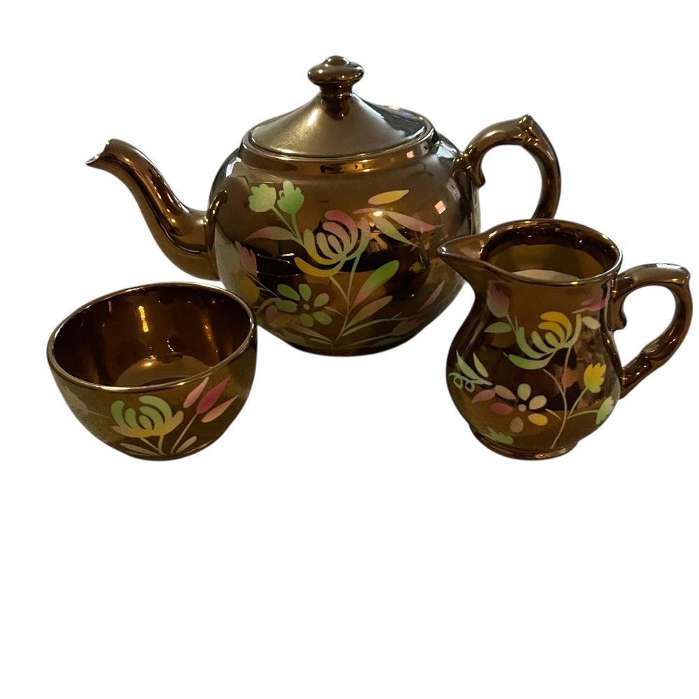 Vintage WADE England Royal Victoria Pottery Copper Luster Tea Set